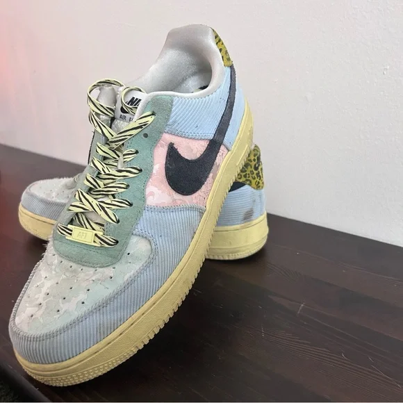 NIKE Air Force One Spring Mix low top Celestine Blue Off Black Sz 12 EU 44.5 - Picture 9 of 9